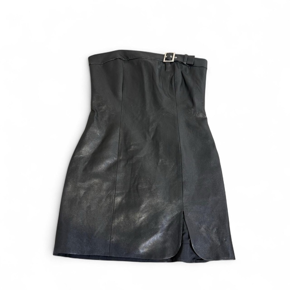Amanda Uprichard Edison Faux Leather Strapless Mini Dress NWOT - Picture 2 of 7